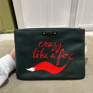 Kate Spade Dark Green Clutch with Red Fox Graphic